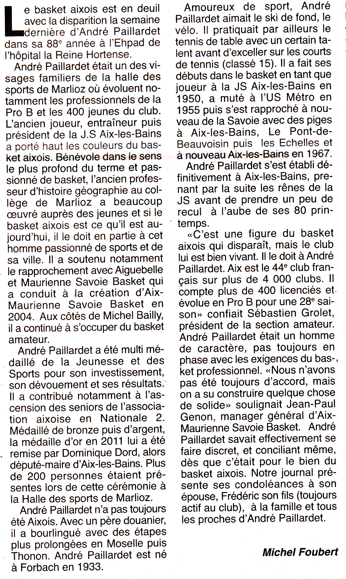 André Paillardet hommage Foubert